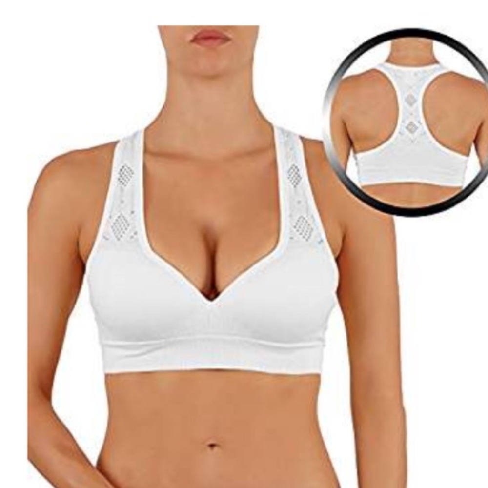 V neck sports bra in white